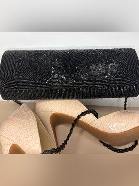 La Regale Black Beaded Clutch Evening Bag Vintage Glam Formal Wedding Purse ✨